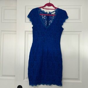 Cobalt Blue Lace Dress with Sheer Back